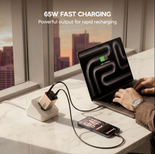 GaN 65W 3-Port USB-C Charging Station