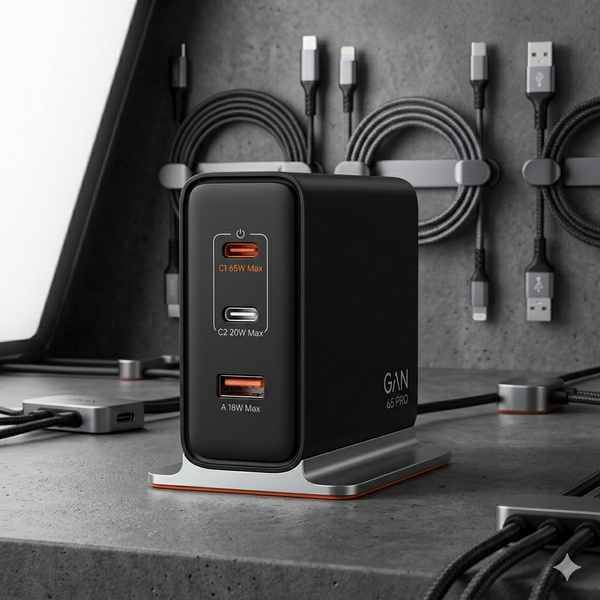 GaN 65W 3-Port USB-C Charging Station