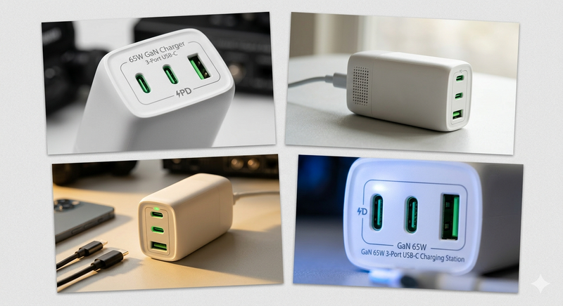 GaN 65W 3-Port USB-C Charging Station